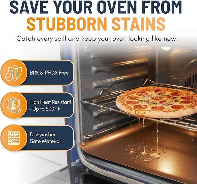 Oven Liners for Bottom of Oven - 3 Pack Large Heavy Duty Mats, 16.25”x23” NonStick Reusable Liner for Electric, Gas, Toaster Grills - BPA & PFOA Free Kitchen Accessory to Keep Appliance Clean (Copper)