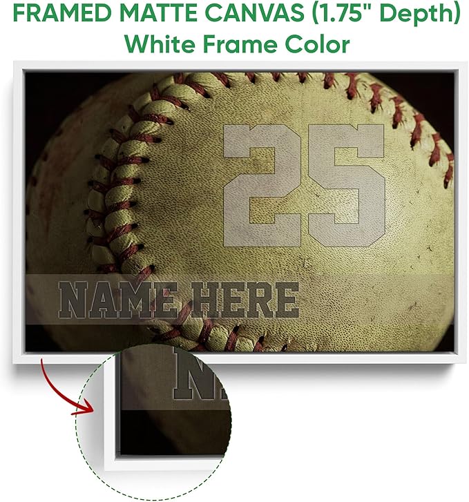 Personalized Softball Poster & Framed Canvas, Motivational Wall - Softball Ball Home Office Decor, Custom Name Number Bedroom Living Room Aesthetic Wall Art Gift For Girl, Daughter, Kid
