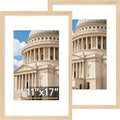Vittanly 11x17 Picture Frame Set of 2, Solid Wood Frame for Wall Art Photo and Prints, Display Photo 8x12 with Mat or 11x17 without Mat, Natural