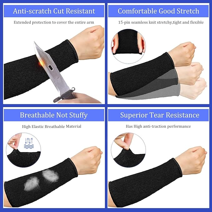 Sintege 3 Pairs Arm Protectors for Thin Skin and Bruising Cut Resistant Forearm Sleeve Level 5 Arm Burn Protection Sleeve (Black,7.9 Inch)