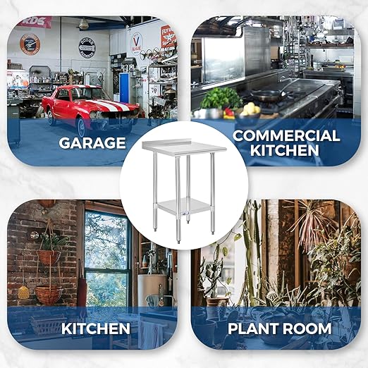 Profeeshaw Stainless Steel Prep Table NSF Commercial Work Table with Backsplash and Undershelf for Kitchen Restaurant 24x24 Inch