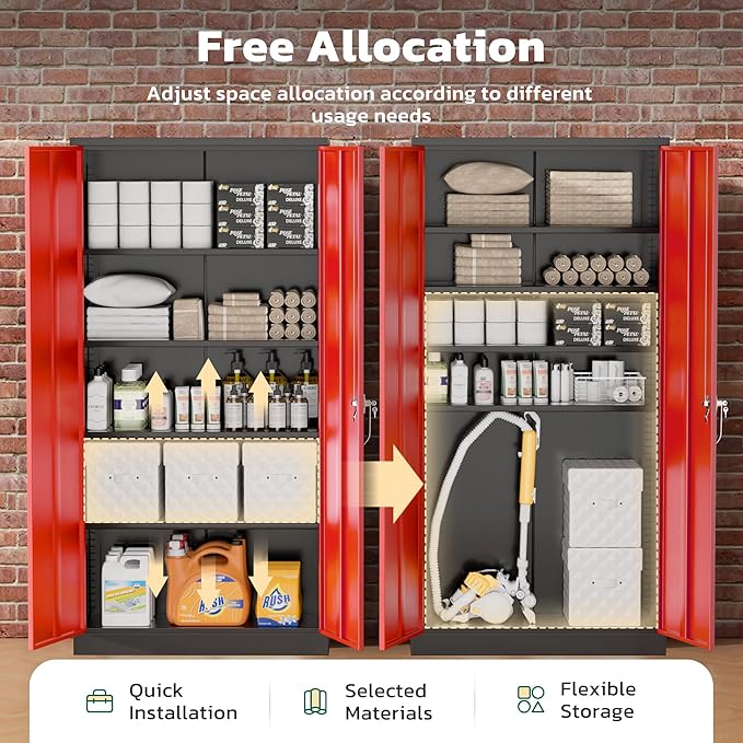 Greenvelly Metal Storage Cabinet with 2 Doors and 4 Adjustable Shelves, 72”H Steel Lockable Storage Cabinet,Tall Metal Garage Cabinet Locking File Cabinet for Office,Home, Garage, Gym, School
