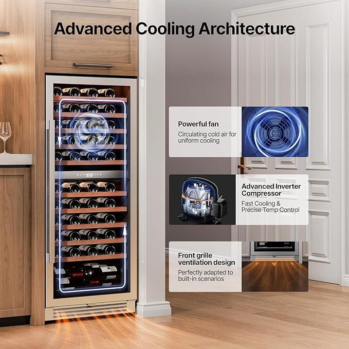 Ca'Lefort 24 Inch Wine Fridge - 90 Bottle Dual Zone Wine Cooler with Glass Door, 40-65°F Quiet Wine Refrigerator with Bottom Drawer 3 LED Light Built-in for Home/Bar/Kitchen Right-Hinged Door