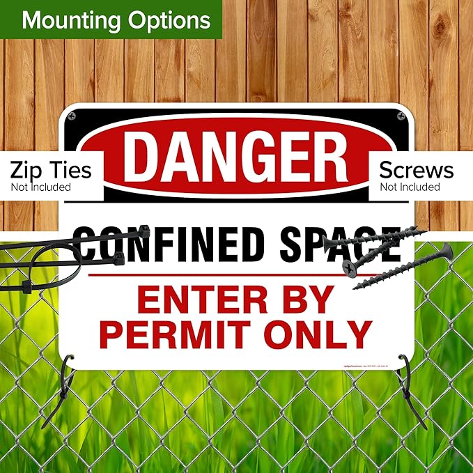 Danger Confined Space Enter By Permit Only Sign, 18x24 Inches, 55 mil thick HDPE (high density polyethylene), Made in USA by My Sign Center