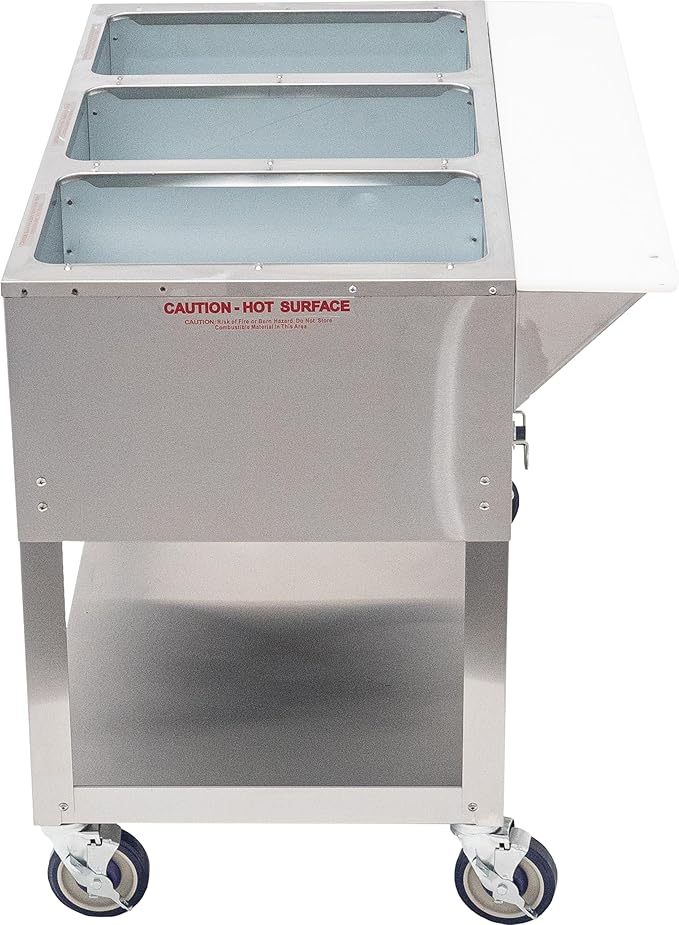Kratos Commercial Mobile Electric Steam Table/Hot Food Table, 3 Wells, Stainless Steel, NSF 120V (28W-197)