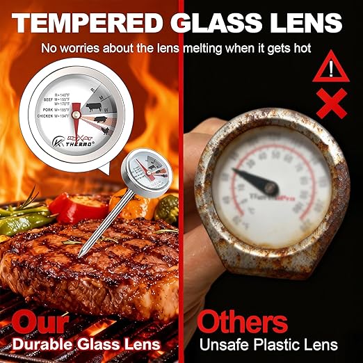 Mini Custom Poultry Meat Thermometer Steak Thermometer for Grilling Instant Read Cooking Thermometer Stainless Dial Steel for Beef, Pork and Chicken 2pcs