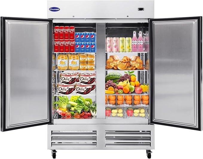 54" W Commercial Refrigerator with 2 door Stainless Steel 49 Cu. Ft Reach-in Refrigerator 6 Adjustable shelves Fan Cooling Fridge for Restaurant, Commercial Kitchen, Shop, ETL Certification