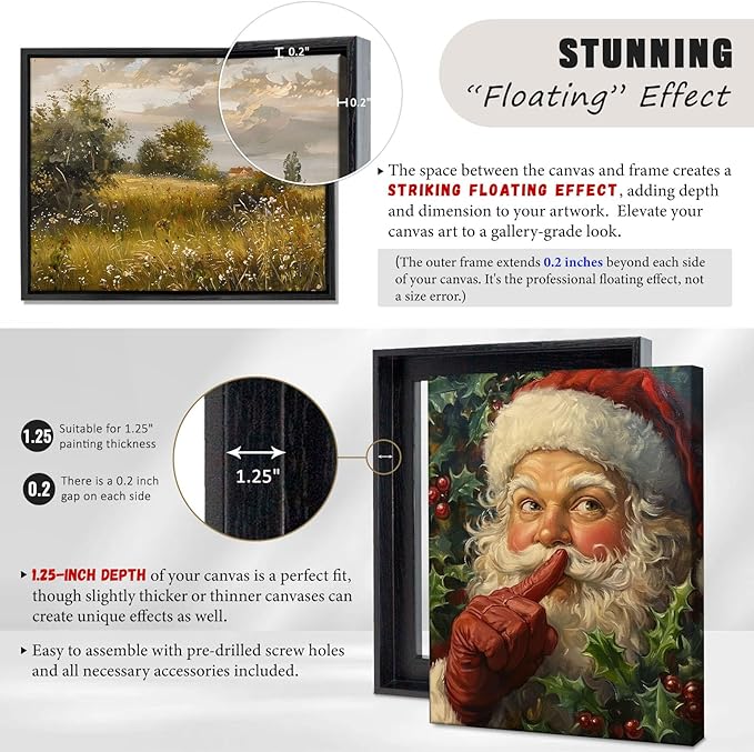 DIY Canvas Floater Frames for Canvas Paintings, 1.25" Deep Picture Frame, Floating Frame for Canvas Prints, Canvas Floater Frame, Float Frames for Finished Canvas Black 8x10 inch