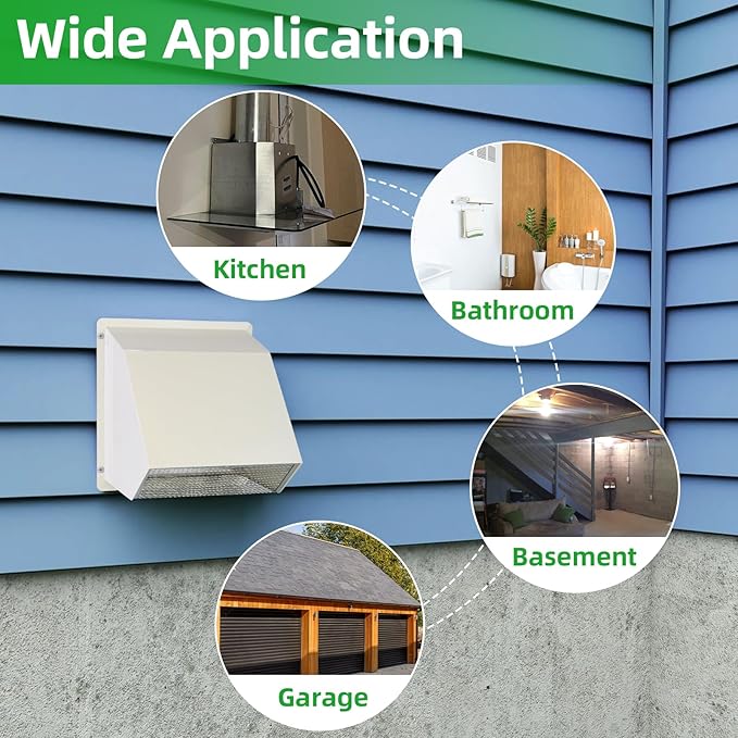 5 inch Dryer Vent Cover Outside Exhaust Vent Wall Vent Hood with Screen and Damper,Outdoor Dryer Vent Cover Cap for Range Hood/Kitchen/a c Duct Air Ventilation,Galvanized Steel,White