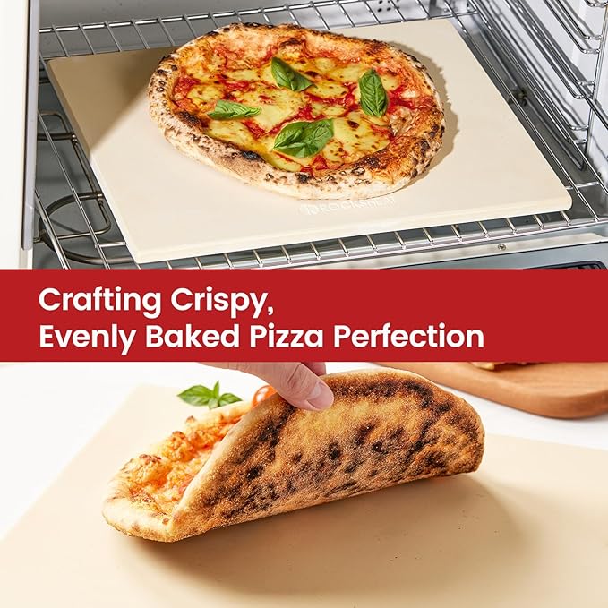 Pizza Stone, Cordierite Pizza Pan for Oven Grill and BBQ, Rectangular Large 15" × 12" Baking Stone for Bread, Thermal Shock Resistant, Durable Cooking Stone
