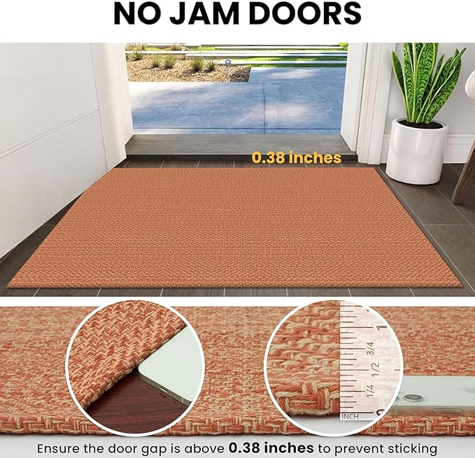 IOHOUZE Washable Area Rug 3x5 Non Slip Rubber Backed Woven Rugs for Entryway Rugs Indoor Outdoor Doormat Throw Rug Floor Carpet for Entrance Kitchen Front Door, Rustic Orange