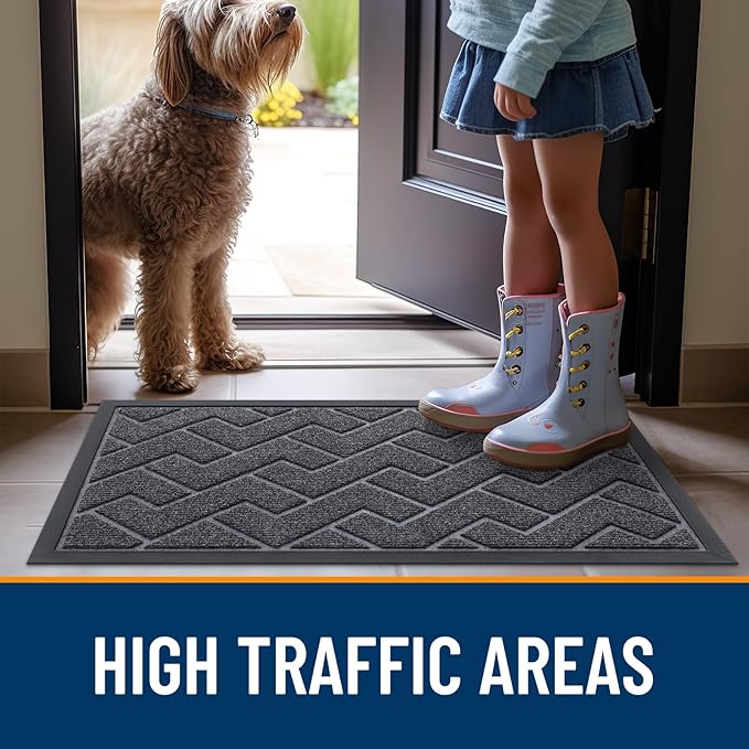 OLANLY Front Door Mat Indoor Outdoor Entrance, Waterproof All-Season, All-Weather Doormat, Sturdy Natural Rubber, Low Profile, Easy Clean Patio Porch Entryway Mat, Herringbone Brick (Grey, 59x23)