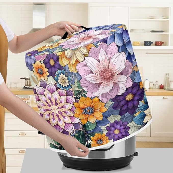 Air Fryer Cover Dust Cover, Washable Small Appliance Covers for 3 Quart Air Fryer & Pressure Cooker Kitchen Appliance Accessories with Pockets, Bright Blossom