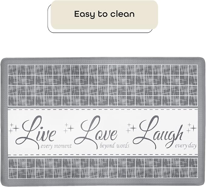 Anti-Fatigue Floor Comfort Mat - 18 x 30 Inch (Live, Love, Laugh Grey) - Waterproof Non-Slip Rug - Easy to Clean Cushioned Mat for Kitchen, Bathroom, Standing Desk & Office - Achim Home Decor
