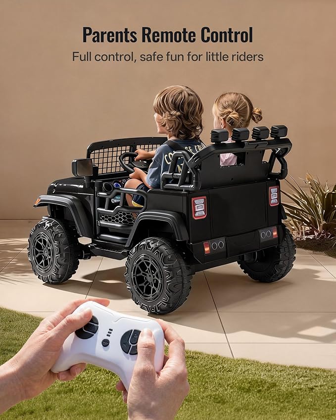 2 Seater Ride on Car Toy, 24V 4WD Electric Car for Kids 4-8 with Remote Control, 4x200W Motors, Capacity 110 lb - Black