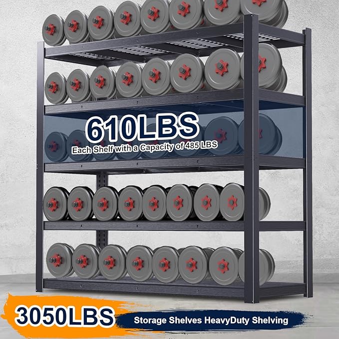 Heavy Duty Storage Shelves 24" D x 55" W x 84" H, 3050 lbs Metal Shelving Rack, Garage Storage Shelf, Estantes de Almacenamiento, Black Basement Shelving Unit, Adjustable Garage Rack