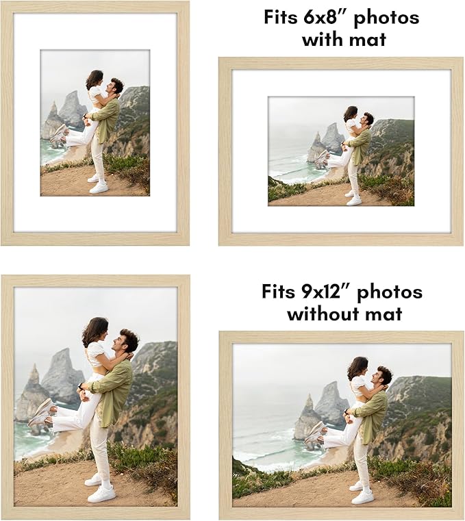 Americanflat 9x12 Picture Frame with Polished Plexiglass - Set of 5 - Use as 6x8 Frame with Mat or Display 9x12 Photo Without Mat - Galleria Collection - Picture Frames for Wall Display - Natural Oak