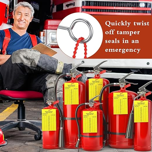 Chunful Fire Extinguisher Inspection Tags Set Including 2025-2028 Maintenance Plastic Tamper Seals Fire Extinguisher Pull Pins Numbered Security Tags with Handheld Hole Puncher(76 Pieces)