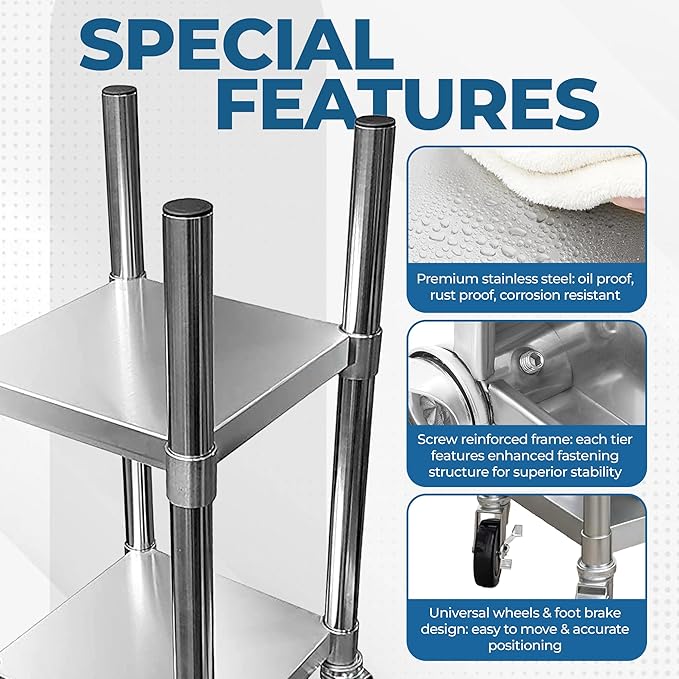 Commercial Stainless Steel Rice Warmer Cart Stand with Wheels – 14" x 14" Mobile Utility Stand for Kitchens & Restaurants | Heavy-Duty Design