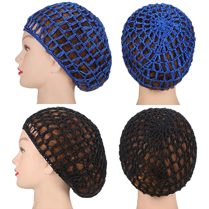 Geyoga 4 Pieces Mesh Crochet Hair Net Rayon Knit Snood Hat Thick Short Women Hairnet Snoods Cover Ornament for Sleeping (Pink, Black, Blue, Purple)
