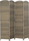 HOMCOM 4 Panel Room Divider, 6' Tall Folding Privacy Screen, Woven Freestanding Wall Partition for Home Office, Bedroom, Dark Rustic Oak