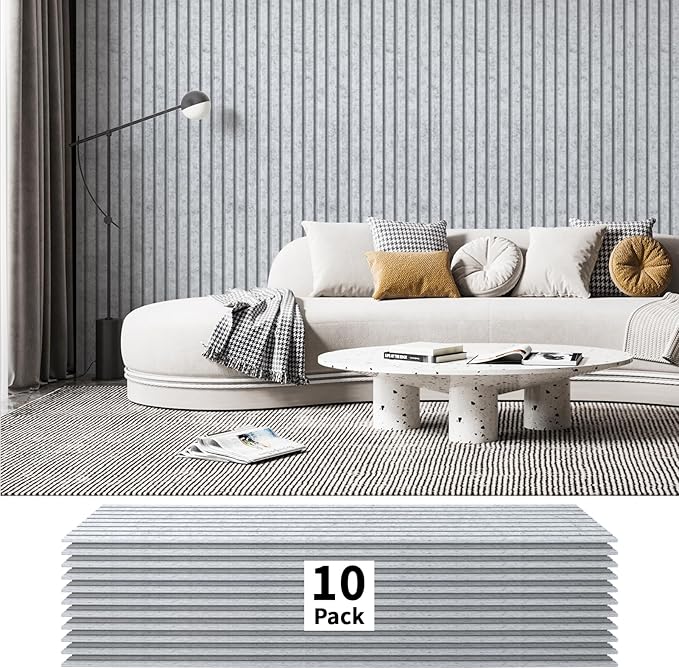 Art3dwallpanels 10 Pack Acoustic Panels, 48" X 12" X 0.35" Soundproof Wall Panels, Self Adhesive High Density Sound Absorbing Acoustic Treatment for Recording Studio, Office, Grey