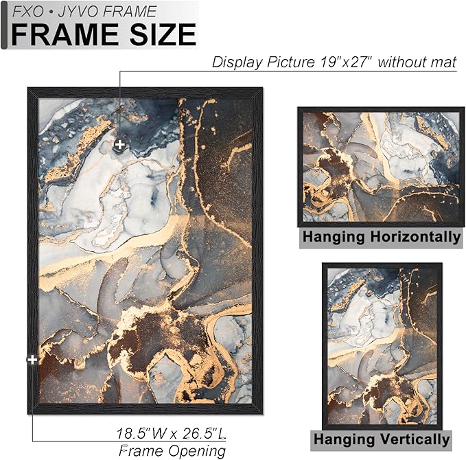 Engineered Wood 19 x 27 Frame Set of 2, Black Picture Frame for 19x27 Inch Poster Puzzle Photo, Light Weight 19by27 Poster Frame with Wood-grain for Wall - 2 Pack/Black/19 x27