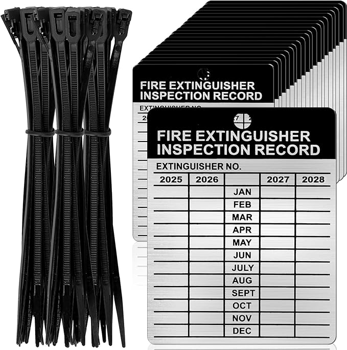 25 Sets Metal Inspection Tags - 2024-2027 Aluminum Fire Extinguisher Tags, 2.3 X 3 Inch, Weatherproof for Indoor/Outdoor Use