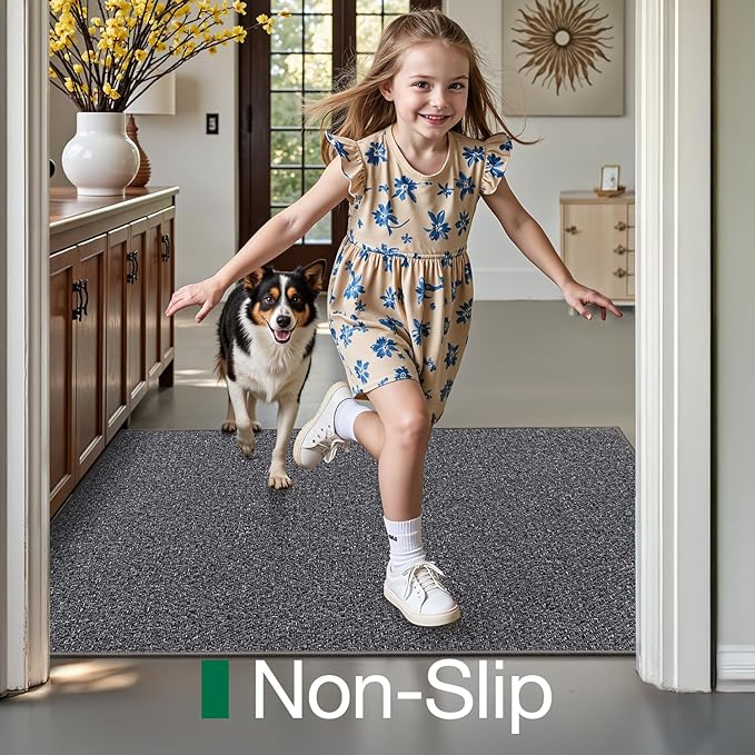LUMI Ultra Thin Indoor Door Mat for Entrance 36"x56", Non Slip Entryway Mat, Low Profile Doormat, Unique Herringbone Design Carpet for Inside, Patio, Porch, Dark Gray