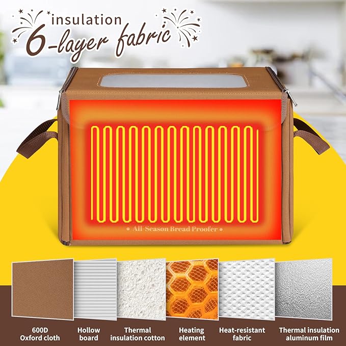 Folding Bread Proofing Box with 68-131℉ Temp Control & 99H Timer,Dough Proofing Box with Metal Rack Warming Proofer for Sourdough, Bread Baking, Pizza, Yogurt,Space-Saving & 6-Layer Fabric,Brown