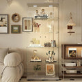 Glass Display Cabinet with LED, 5 Shelves with 2 Doors, Curio Storage Cabinets with Lock for Living Room, Office, Floor Standing Glass Bookshelf, Quick Installation - White