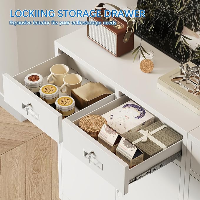BESFUR Metal Storage Cabinet, Locking Storage Cabinet with Doors and Shelves, White Metal Cabinets with Drawers for Office, Home, Garage