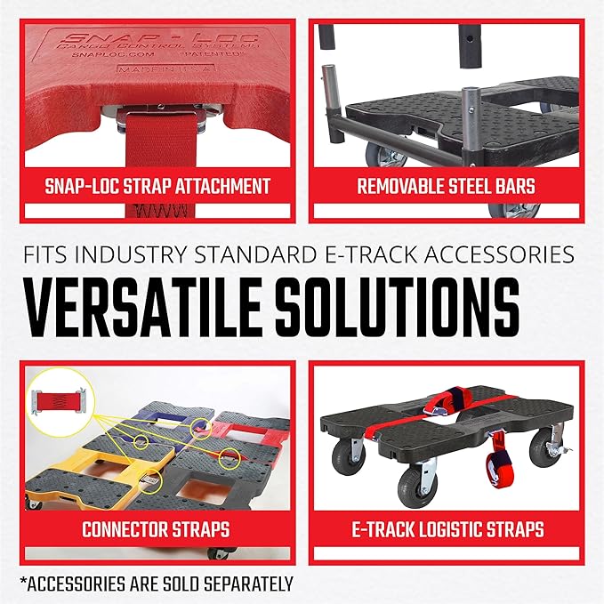 SNAP-LOC, All Terrain, 4 Wheel Dolly Heavy Duty Build, Dolly Cart, 6 Inch Casters, E Strap Attachment Included, 1,600 lb Capacity, Made in USA, Red