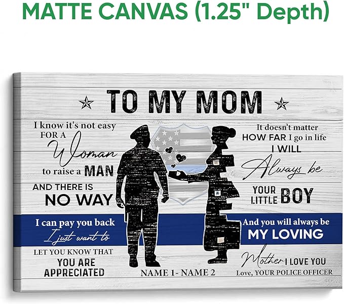 Personalized Police Poster & Framed Canvas, To My Mom You Are Appreciated Home Office Decor, Custom Name Bedroom Living Room Aesthetic Wall Art Gift For Mom, From Son, Mother'S Day Gifts