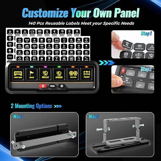 6 Gang Switch Panel Universal Circuit Control Relay System Automatic Dimmable LED Switch Pod Bluetooth APP & Touch Control Panel Switch Box for Car Truck Pickup Boat UTV SUV