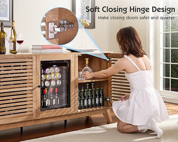 60" Farmhouse Coffee Bar Cabinet with Beverage Fridge (Included), Wine Bar Cabinet with Drawer Storage, Mini Fridge Cabinet, Sideboard Cabinet for Dining Room, Living Room-White