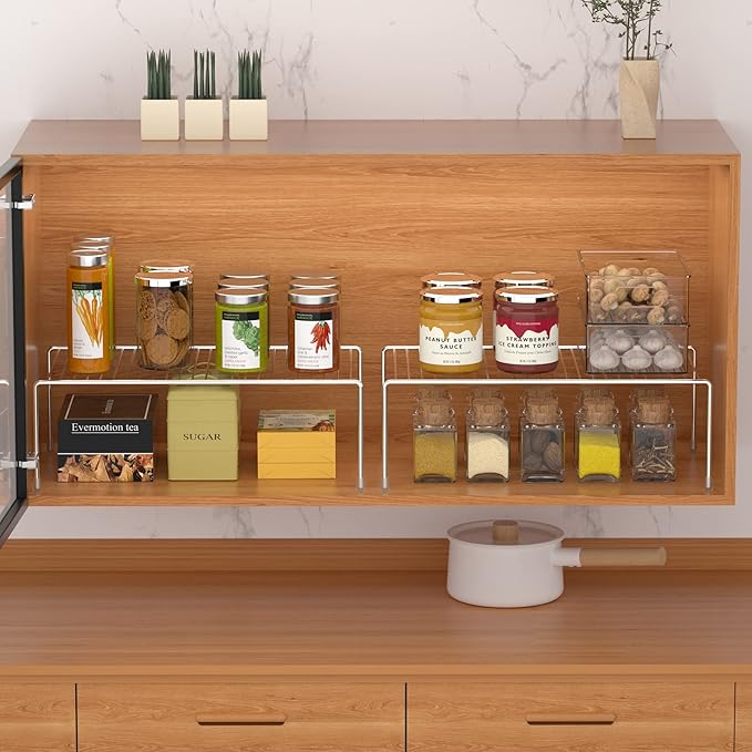 Redrubbit 6 Pack Large (15.7 x 9. 4 Inch) Cabinet Storage Shelf Rack, Rustproof Kitchen Counter and Cabinet Shelf, Storage Rack Organizer for Kitchen, Fridge, Cabinet, Bathroom, Chrome