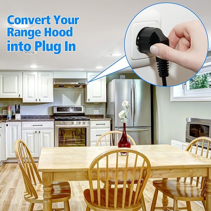Dreyoo HCK44 Range Hood Power Cord Kit, Convert Your Range Hood to Plug in, Hardwire to Plug in Conversion Kit Replacement, Compatible with Broan, Nutone and Other Range Hood