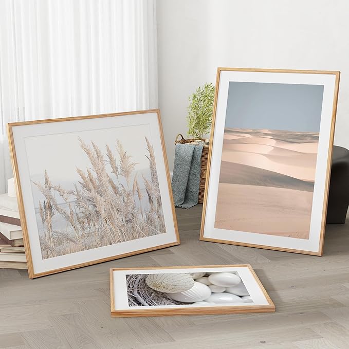 17x23 Picture Frame, Solid Oak Wood Poster Frame, Photo Frame for Wall 17x23 Matted to 13x19, Tempered Real Glass, Photo Frame for Vertical or Horizontal Hanging, (Natural Oak Color, 1 Pack)