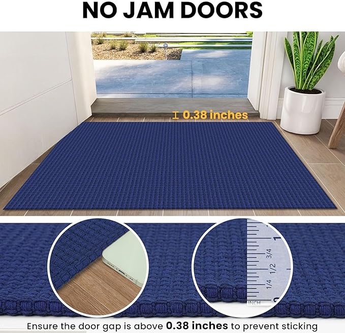 IOHOUZE Washable Exrea Long Hallway Runner Rug 3x18 Non Slip Rubber Backed Kitchen Runner Entryway Runner Indoor, Woven Rugs Floor Carpet for Kitchen Hall Entryway, Royal Blue/Navy