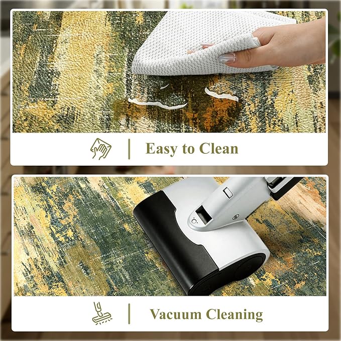 Collive Anti Fatigue Kitchen Rugs Sets of 2, Abstract Non Slip Waterproof Kitchen Mat Modern Runner Rug, Ergonomic Comfort Desk Rugs for Floor, 17"x59"+17"x29" Green/Yellow