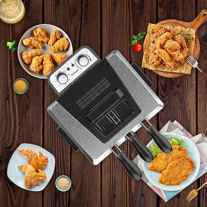 1800W 5 Liters/21 Cups Large Electric Deep Fryer with 3 Frying Baskets for Home Use