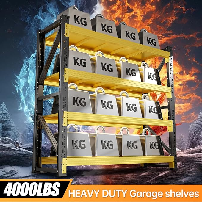 48" W Storage Shelves Heavy Duty, 4000LBS Metal Garage Shelving Units, 4 Tier Adjustable Shelf, Garage Storage Shelves Rack, Industrial Shelving for Warehouse, Basement,48" W x 24" D x 79" H