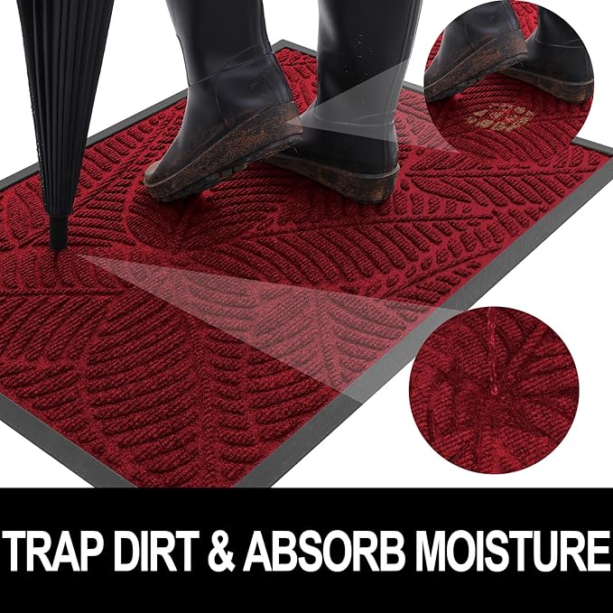 Colorxy Waterproof Doormat, Sturdy Natural Rubber Front Indoor Mat, Non Slip Low Profile Indoor Outdoor Door Mats, Stain and Fade Resistant Floor Mats, Easy Clean Patio Entry Mat, 47''x24'', Burgundy