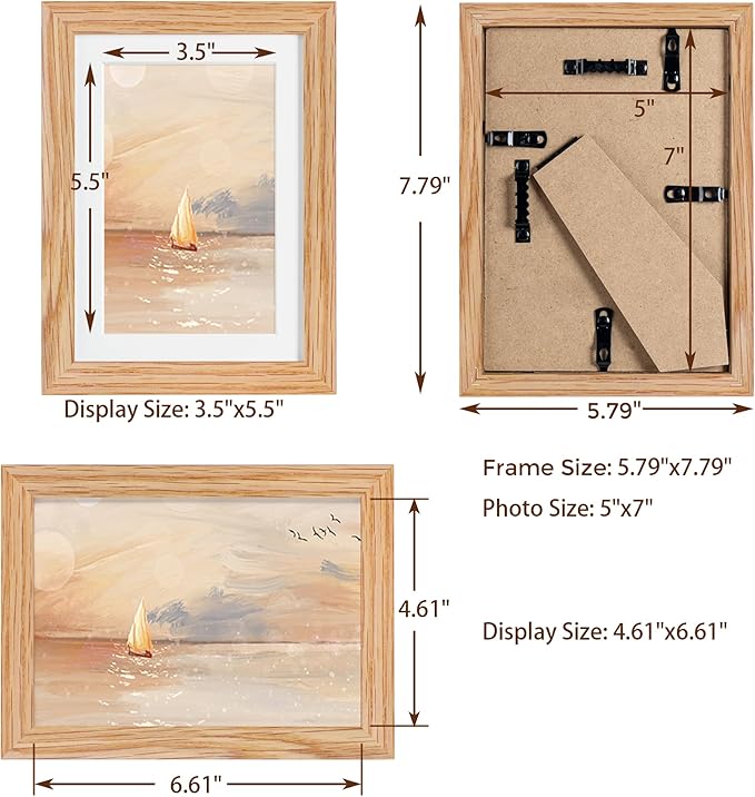 Fun Memories 5x7 Picture Frame, Solid Oak Wood 5 x 7 Frame with Plexiglass, 5 by 7 Photo Frame for Wall & Tabletop Display, 5x7 Picture Frame Matted to 4x6, Natural Oak Color, 1 Pack