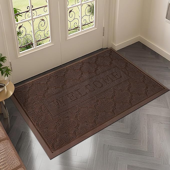 FRAMICS Heavy Duty Rubber Doormat 24x36 Inches - Non-Slip Outdoor Welcome Mat for Front Door Entrance, Waterproof Dirt Trapper for Shoes, All Season Brown Doormat