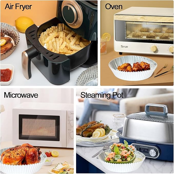 100 PCS Aluminum Foil Air Fryer Liners, Non-stick Air Fryer Disposable Paper Liner, Oil-proof Water-proof Sheets, Food Grade Aluminum Foil for Baking, Frying, Grilling, Roasting Microwave