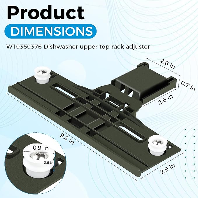 W10350376 Dishwasher Top Rack Adjuster Parts by Romalon Compatible with Whirlpool Heavy Duty Wheels Upgraded Metal Screw Replaces W10712394 Ap5956100 Ps10064063 W10238418 W10253546 W10712394Vp