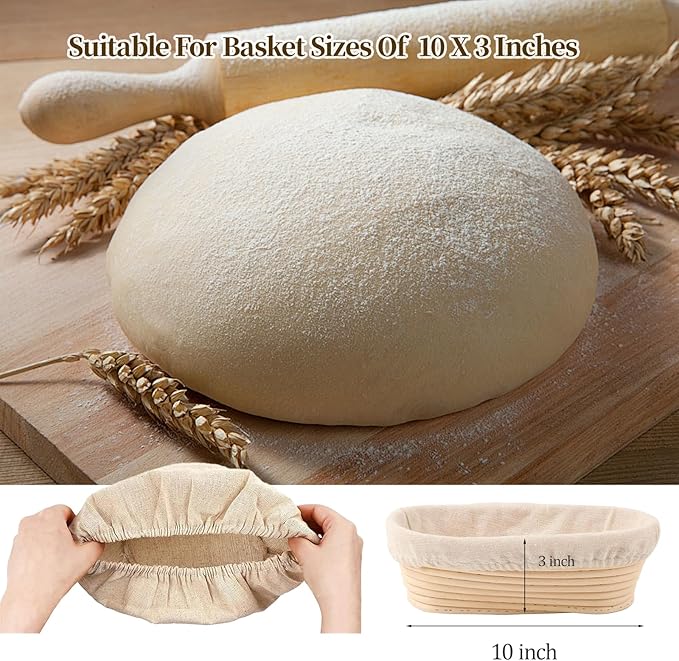 Banneton Bread Proofing Basket - Proofing Basket Set of 2 (10 inch Oval) - Natural Rattan Banneton with 2 Linen Liners - Bread Basket for Sourdough Bread Baking Supplies