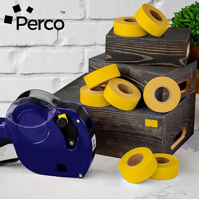 Perco 1 Line Yellow Labels - 32 Rolls, 4 Sleeves, 32,000 Blank Price and Date Gun Labels for Perco Lite, X, Plus and Pro 1 Line Price and Date Guns - Made in USA